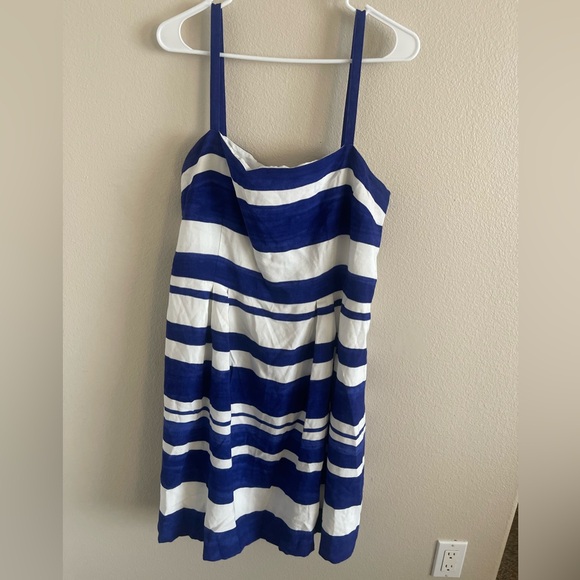 Loft Womens Blue and White Stripes‎ Shoulder Strap Dress w/Liner size 16 - Picture 1 of 3